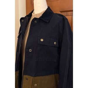 J. Crew Waxed Cotton Field Jacket Womens Small Navy Mid-Length Barn Chore Coat
